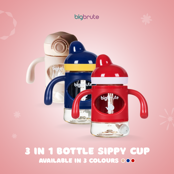 Big Brute 3in1 Bottle Sippy Cup 240ml (Beige/Red/Blue)