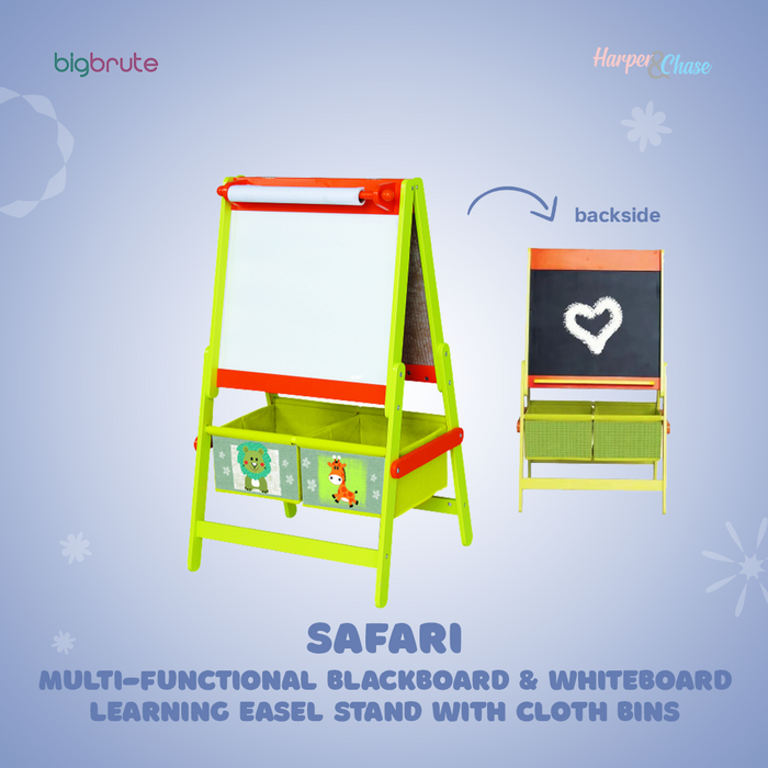 Harper & Chase Multi Functional Blackboard & Whiteboard Learning Easel Stand with Cloth Bins