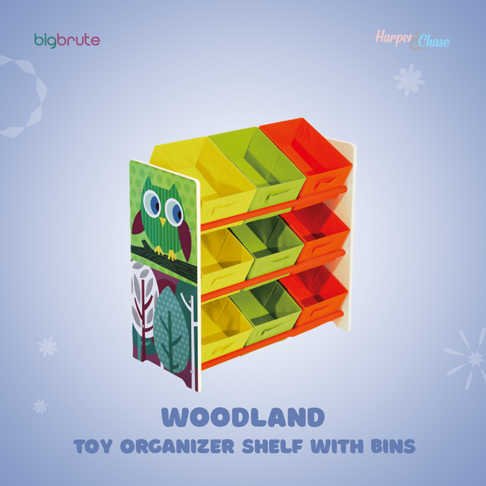 Harper & Chase Toy Organizer Shelf with Bins (Woodland Design)