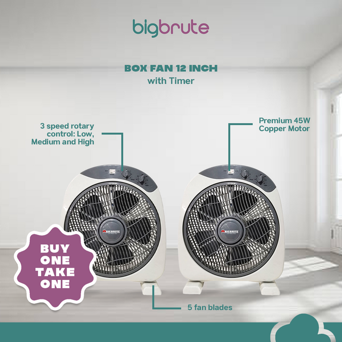 Big Brute Box Fan 12 Inch With Timer with Buy 1 Take 1 Promo