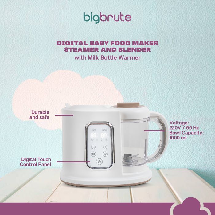 Big Brute Digital Baby Food Maker, Steamer and Blenders with Milk Bottle Warmer