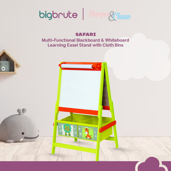 Harper & Chase Multi Functional Blackboard & Whiteboard Learning Easel Stand with Cloth Bins