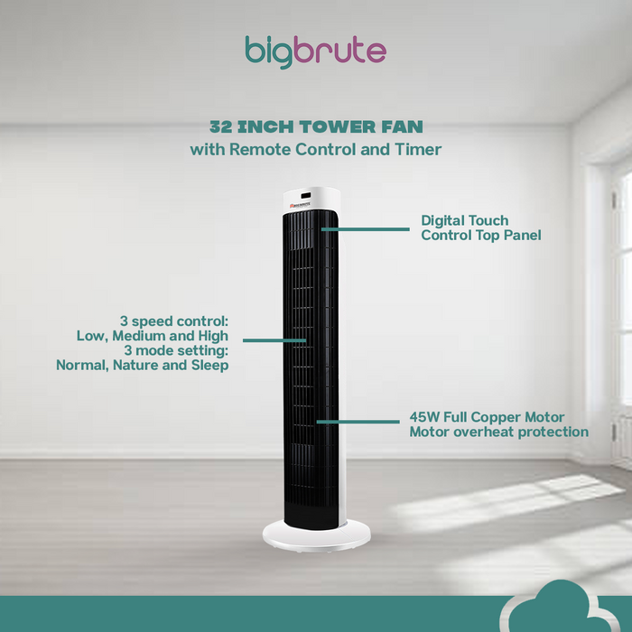 Big Brute Tower Fan with Remote and Timer 32 inch