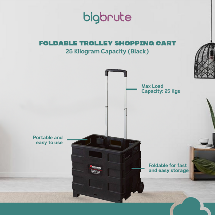 Big Brute Foldable Trolley Cart Shopping Cart 25 Kg. Capacity ( BLACK )